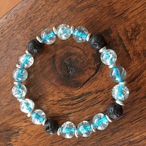 Handmade Lava Bead Essential Oil Bracelet Blue Silver Black in color